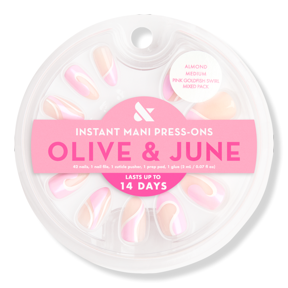 Olive & June Instant Mani Press-On Nails Pink Goldfish Swirl Mixed