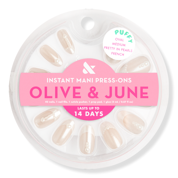 Olive & June Instant Mani Press-On Nails Pearl Heart French #1