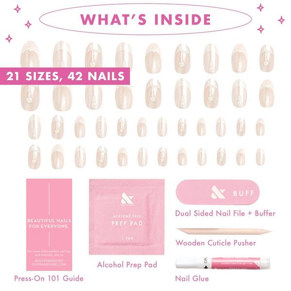 Olive & June Instant Mani Press-On Nails Pearl Heart French #3