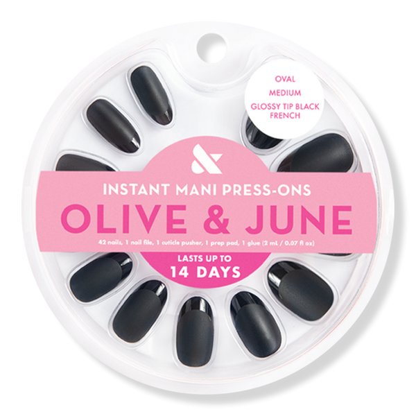 Olive & June Instant Mani Press-On Nails Glossy Tip Black French #1
