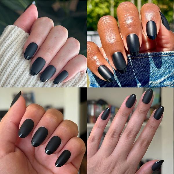 Olive & June Instant Mani Press-On Nails Glossy Tip Black French #7