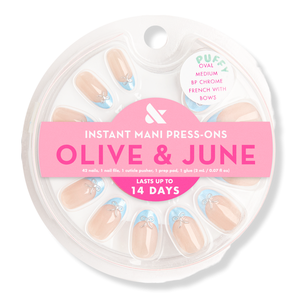 Olive & June Instant Mani Press-On Nails Chrome French Bows #1