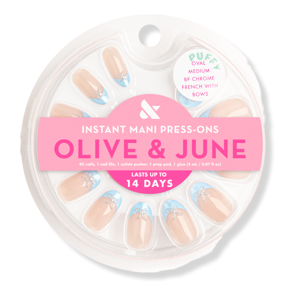 Olive & June Instant Mani Press-On Nails Chrome French Bows