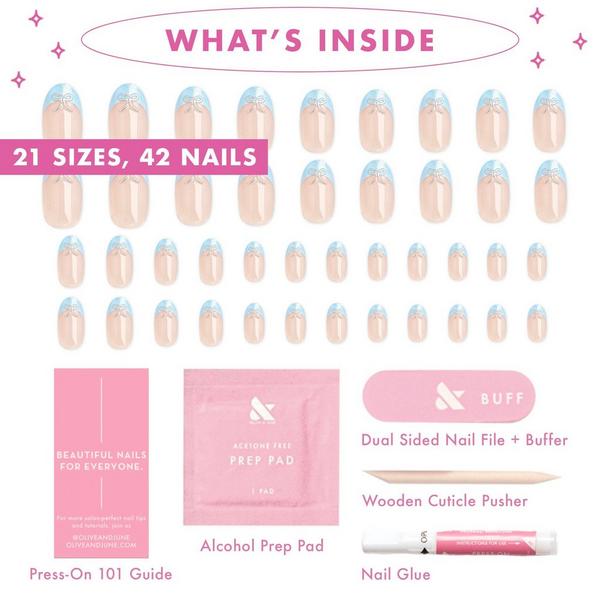 Olive & June Instant Mani Press-On Nails Chrome French Bows #3