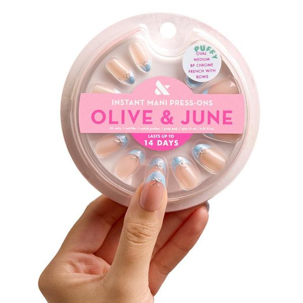 Olive & June Instant Mani Press-On Nails Chrome French Bows #4