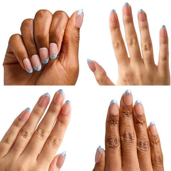 Olive & June Instant Mani Press-On Nails Chrome French Bows #7