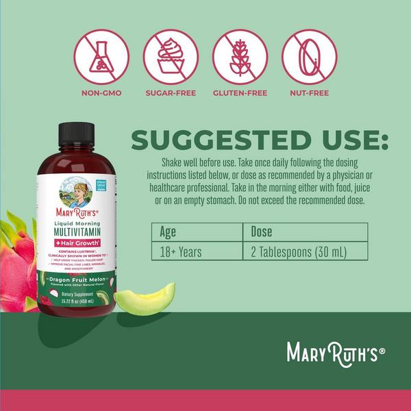 MaryRuth's Liquid Morning Multivitamin + Hair Growth Dragonfruit Melon #5