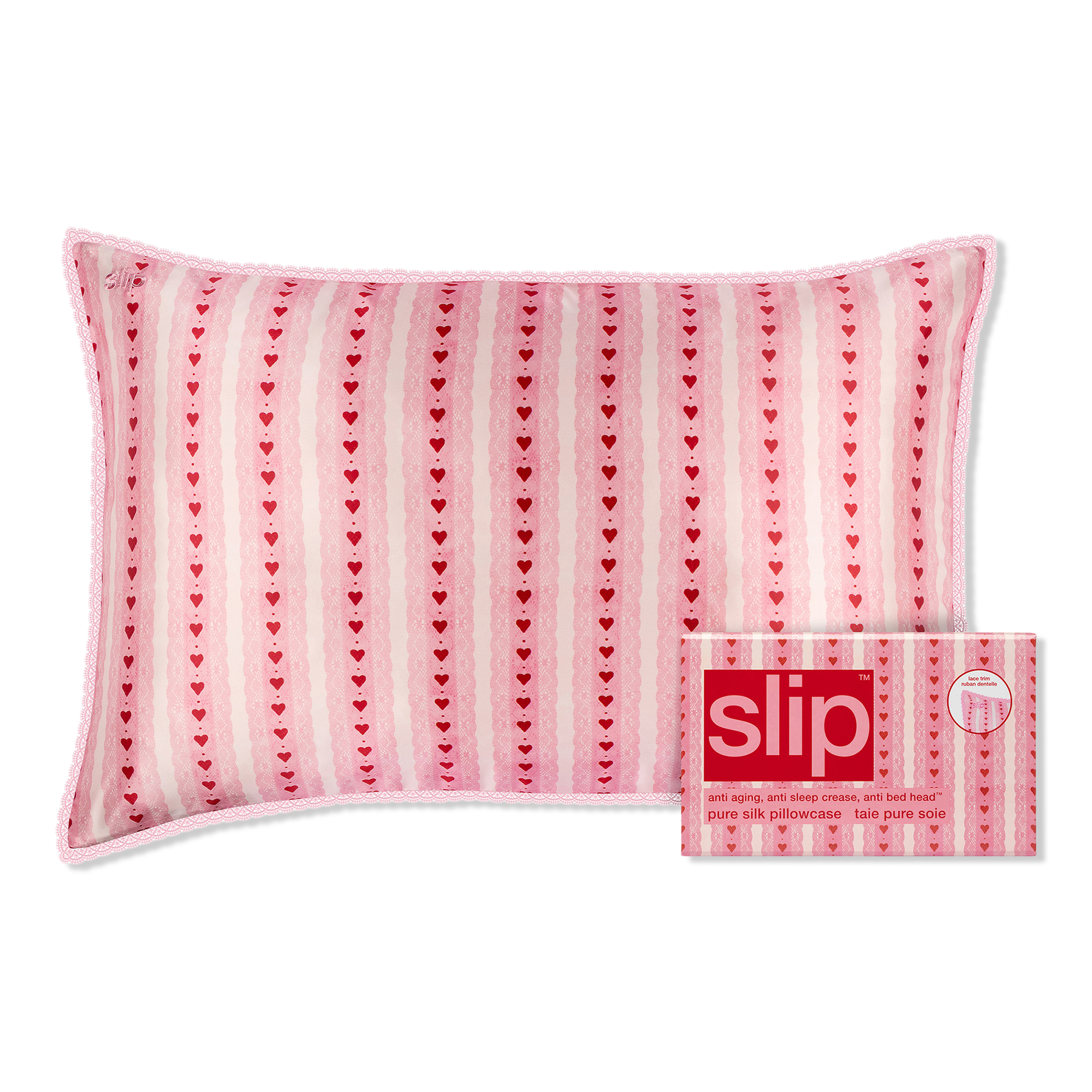 Slip Pure Silk Queen Pillowcase Lace Trim #1