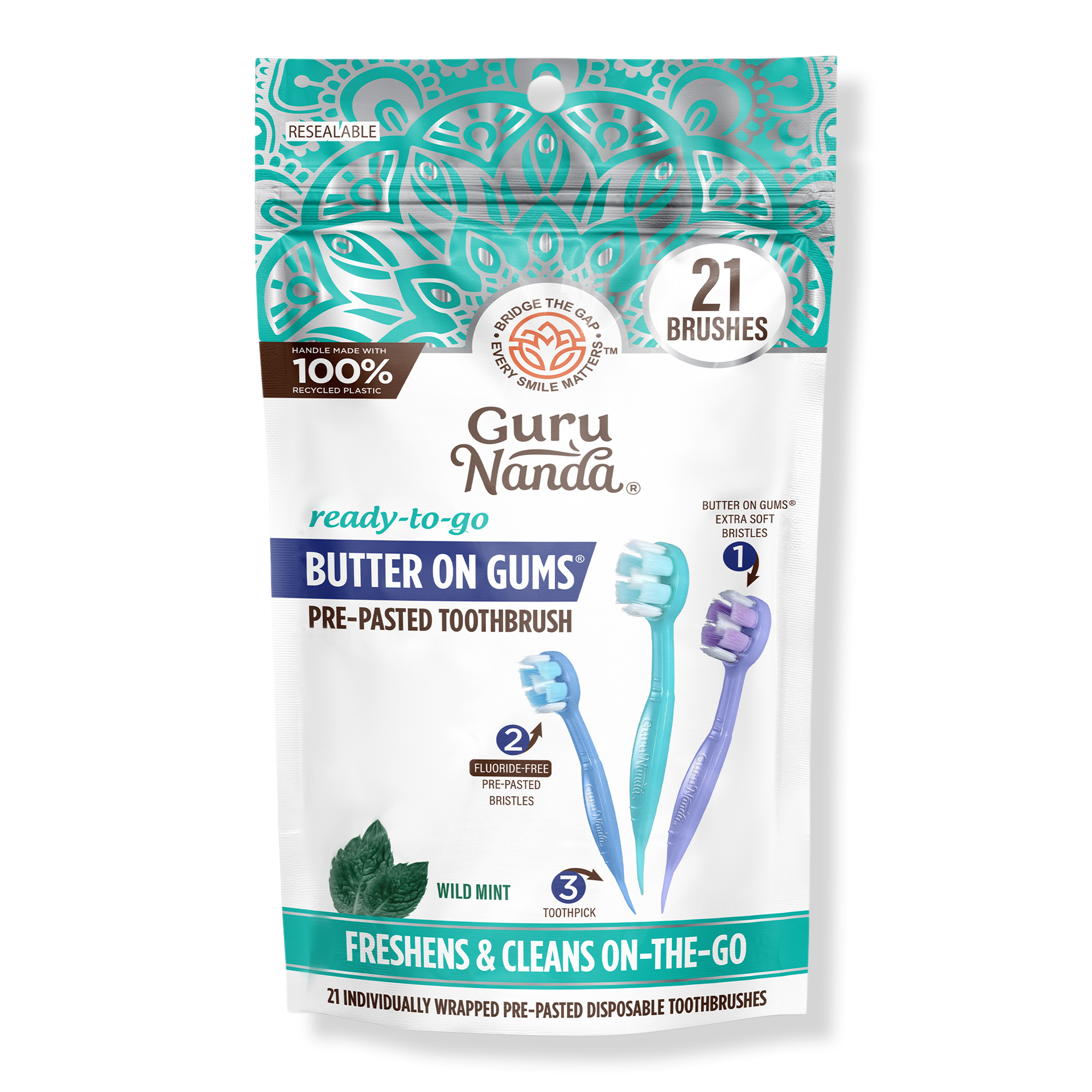 GuruNanda 6-in-1 Ready To Go 2.0 Butter On Gum Disposable Toothbrushes #1