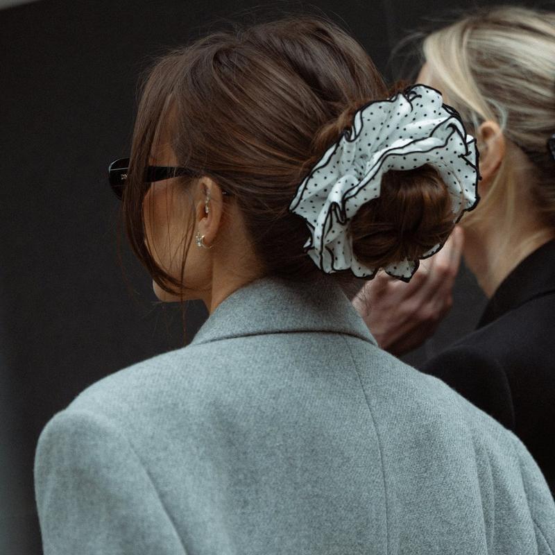 Pacco Da 6 Scrunchie Grandi A Pois, Blu, In Misto Cotone, Nuovi Con Etichette