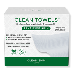 Clean Skin Club Clean Towels Sensitive Skin Disposable Face Towels - 50 ct