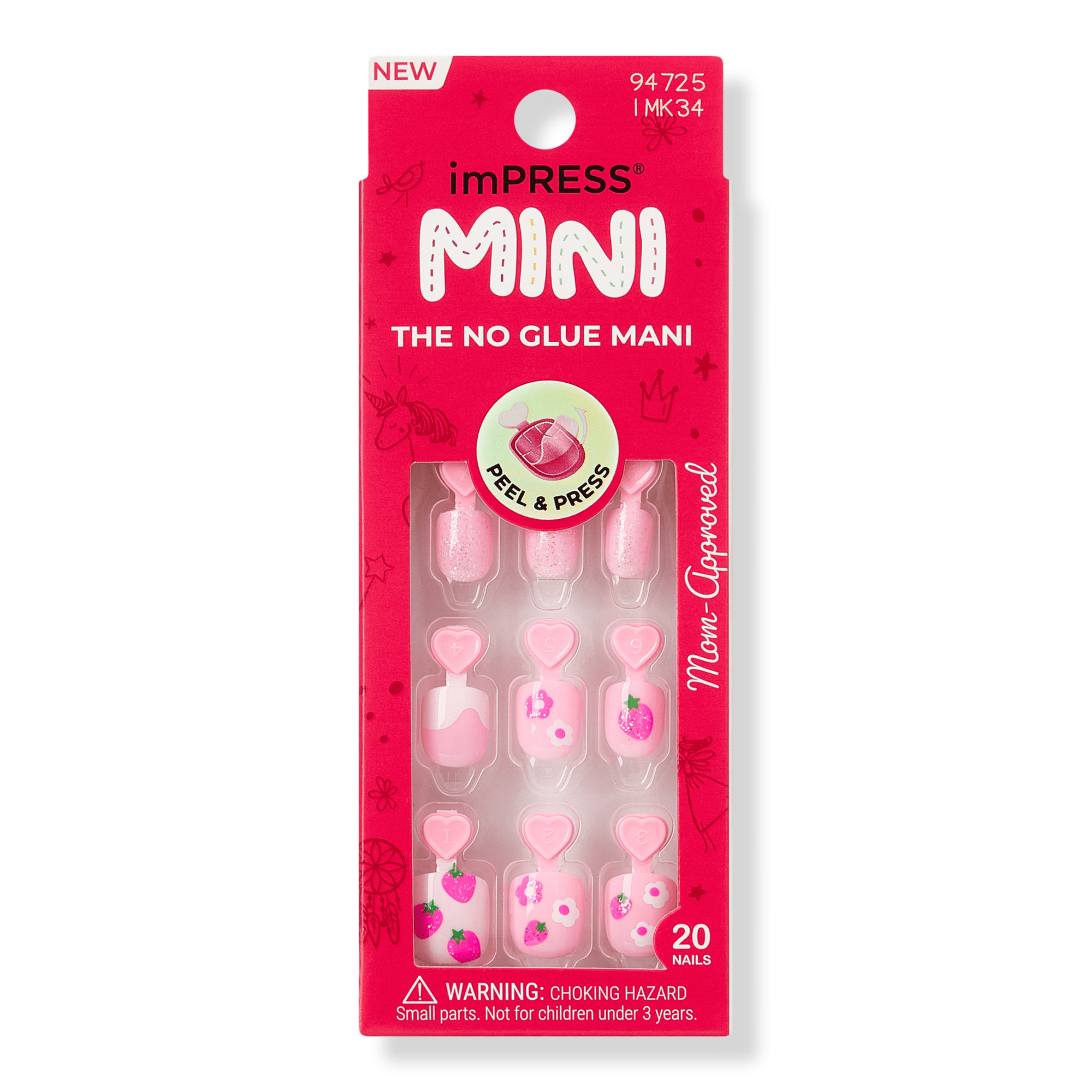 Kiss Impress Mini Squoval Press On Nails for Kids, Berry Cute #1
