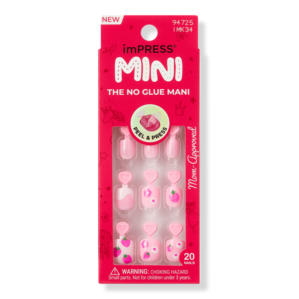 Kiss Impress Mini Squoval Press On Nails for Kids, Berry Cute #1