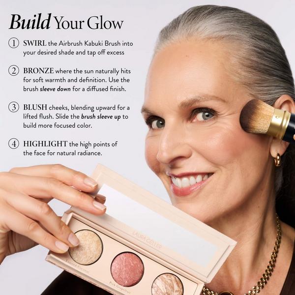 LAURA GELLER Geller’s Greatest Lift-n-Glow Face Palette & Retractable Airbrush Kabuki Brush #5