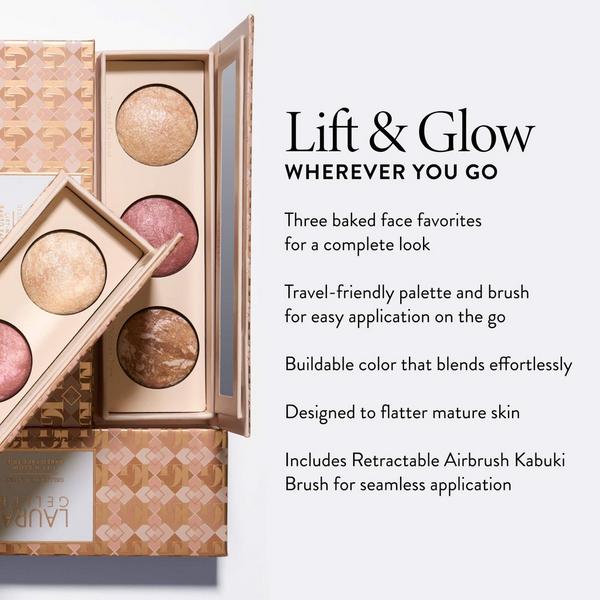 LAURA GELLER Geller’s Greatest Lift-n-Glow Face Palette & Retractable Airbrush Kabuki Brush #7
