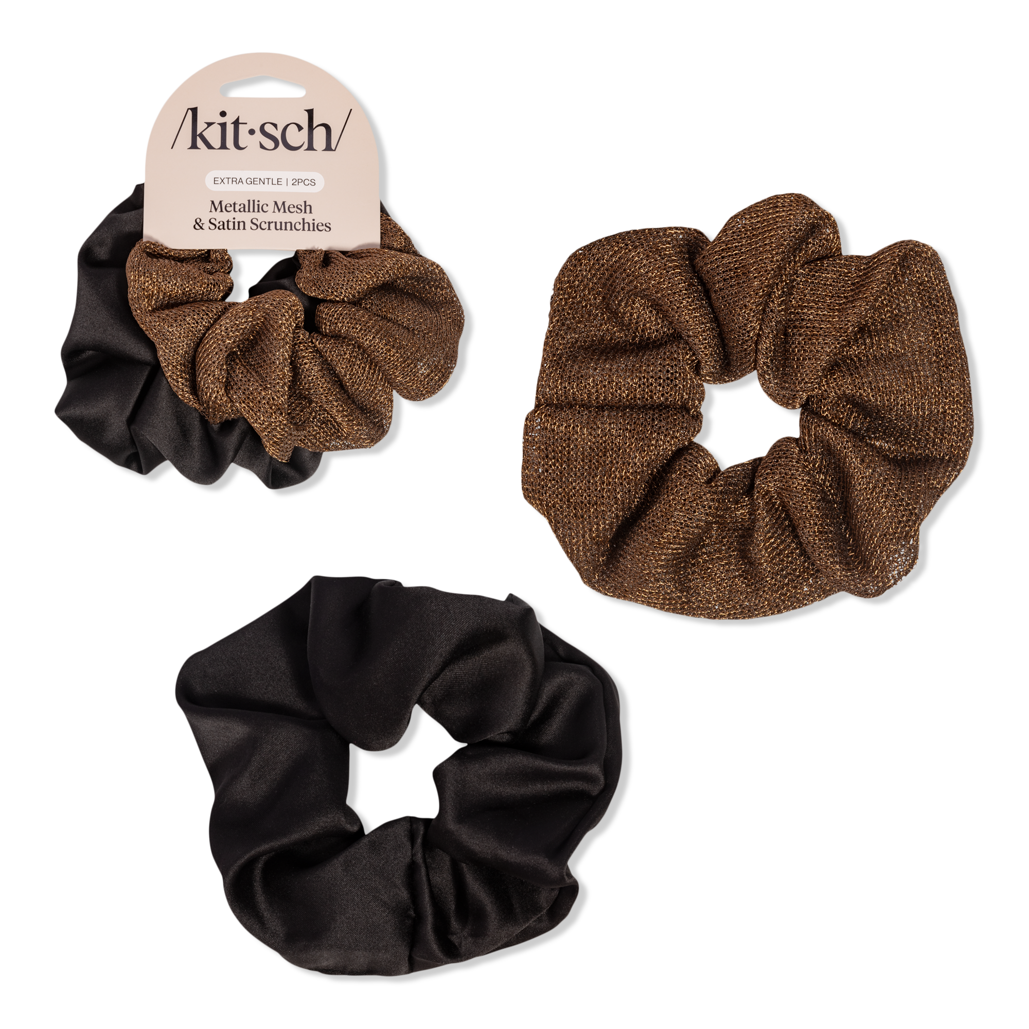 Kitsch Metallic Mesh and Recycled Fabric Satin Scrunchies Set #1