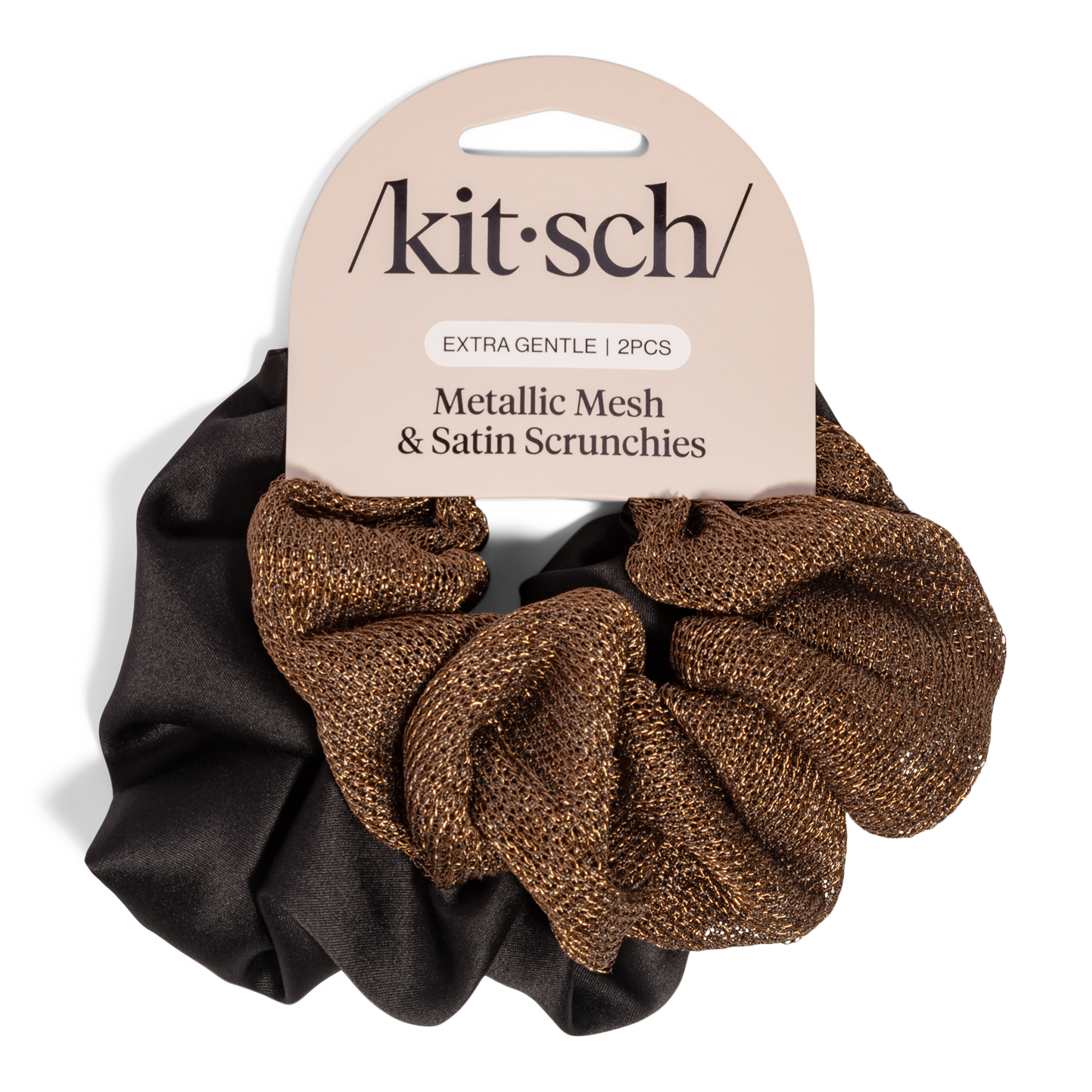 Metallic Mesh and Recycled Fabric Satin Scrunchies Set - thumbnail 3