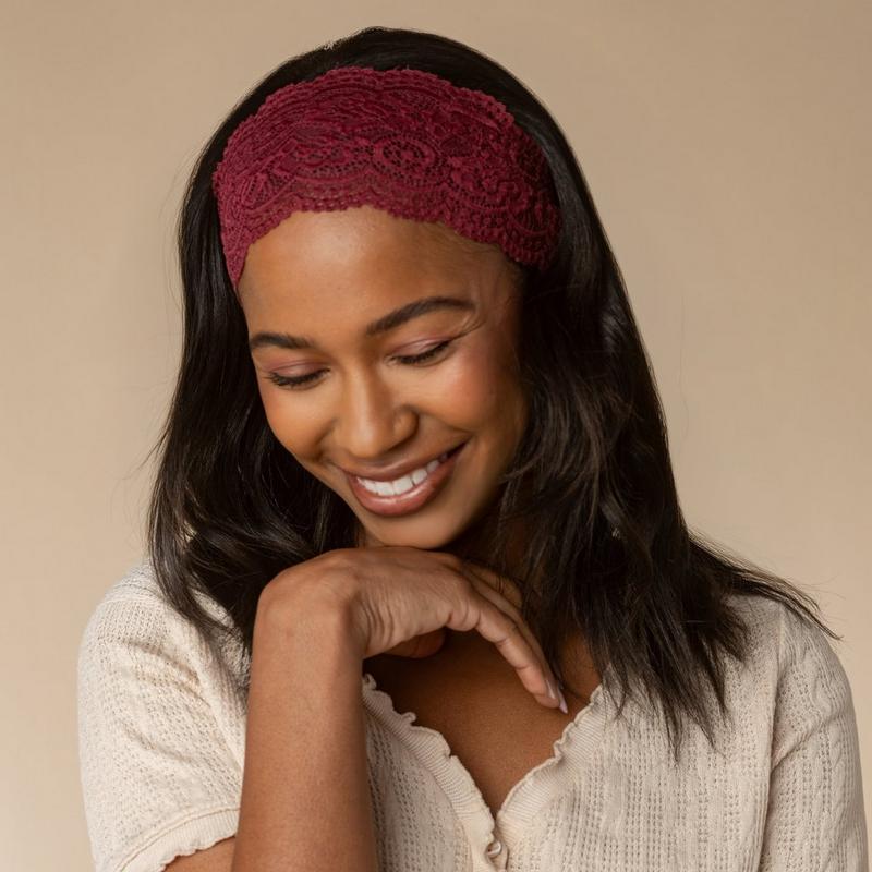 Kitsch - Cherry Lacquer & Dusty Pink Wide Lace Elastic Headbands