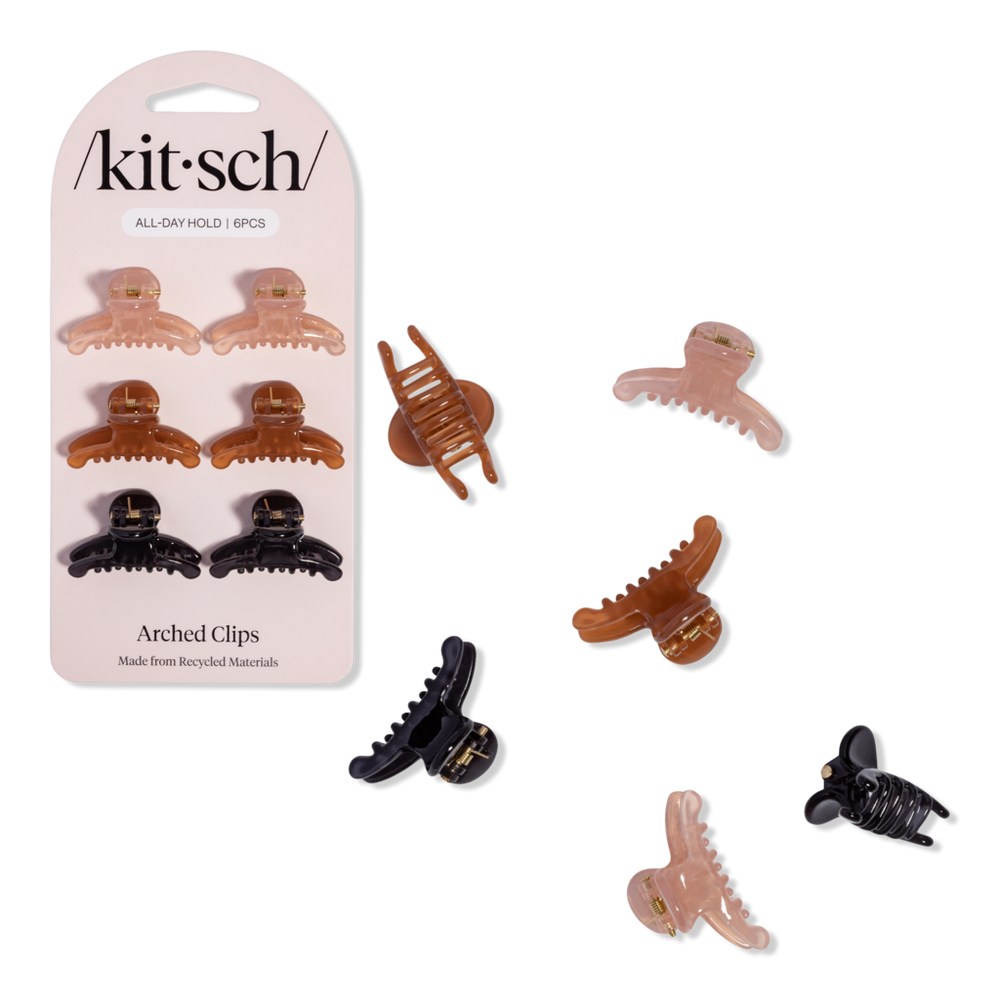 Kitsch Recycled Plastic Mini Arched Clips Set - Soft Pink, Mocha & Black