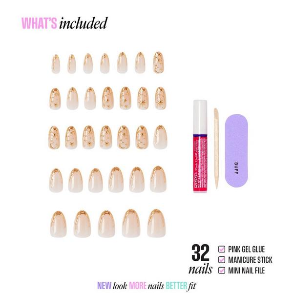 Kiss Glam Jeweled Medium Almond Press On Nails, Golden #2