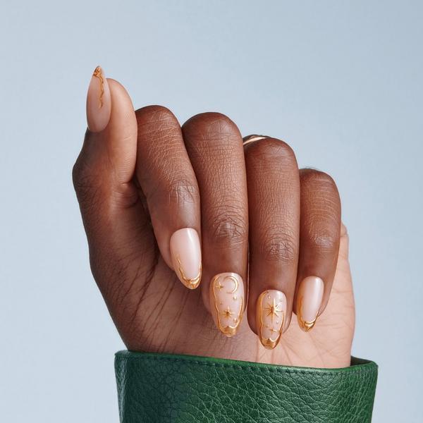 Kiss Glam Jeweled Medium Almond Press On Nails, Golden #5