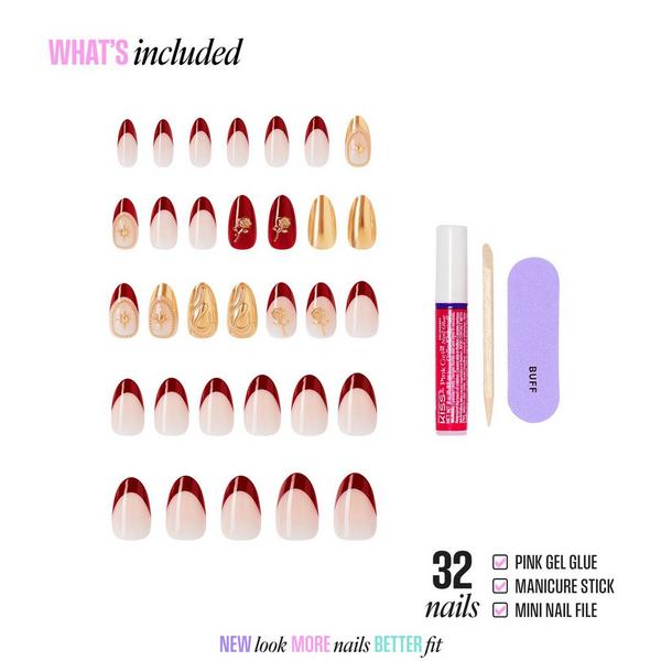 Kiss Glam Jeweled Medium Almond Press On Nails, Weekends #2