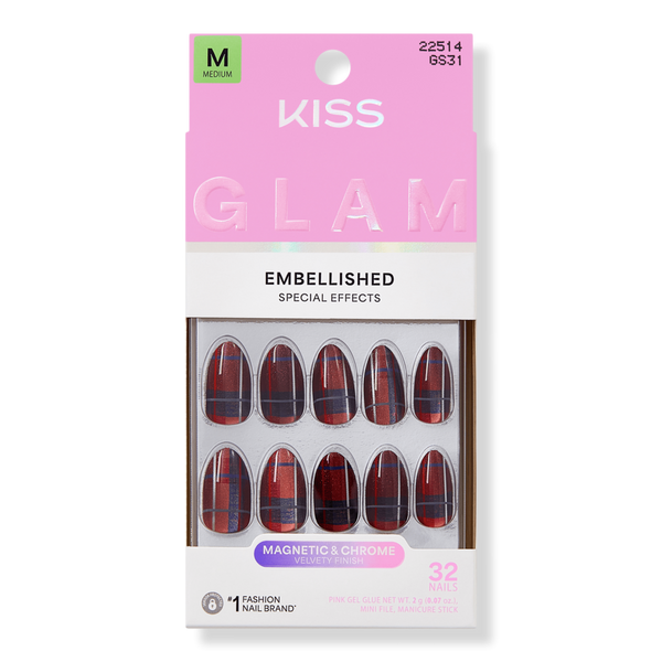 Kiss Glam Embellished Medium Almond Press On Nails, Mirror #1