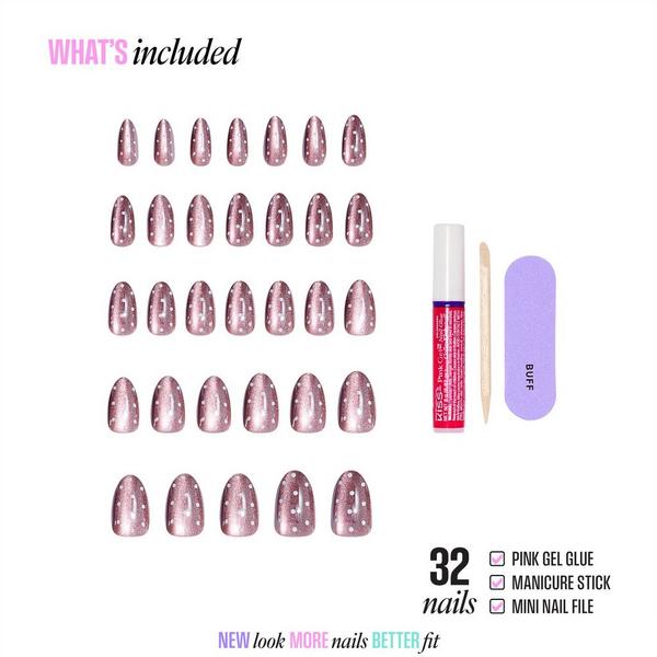 Kiss Glam Embellished Medium Almond Press On Nails, Velvet Noir #2