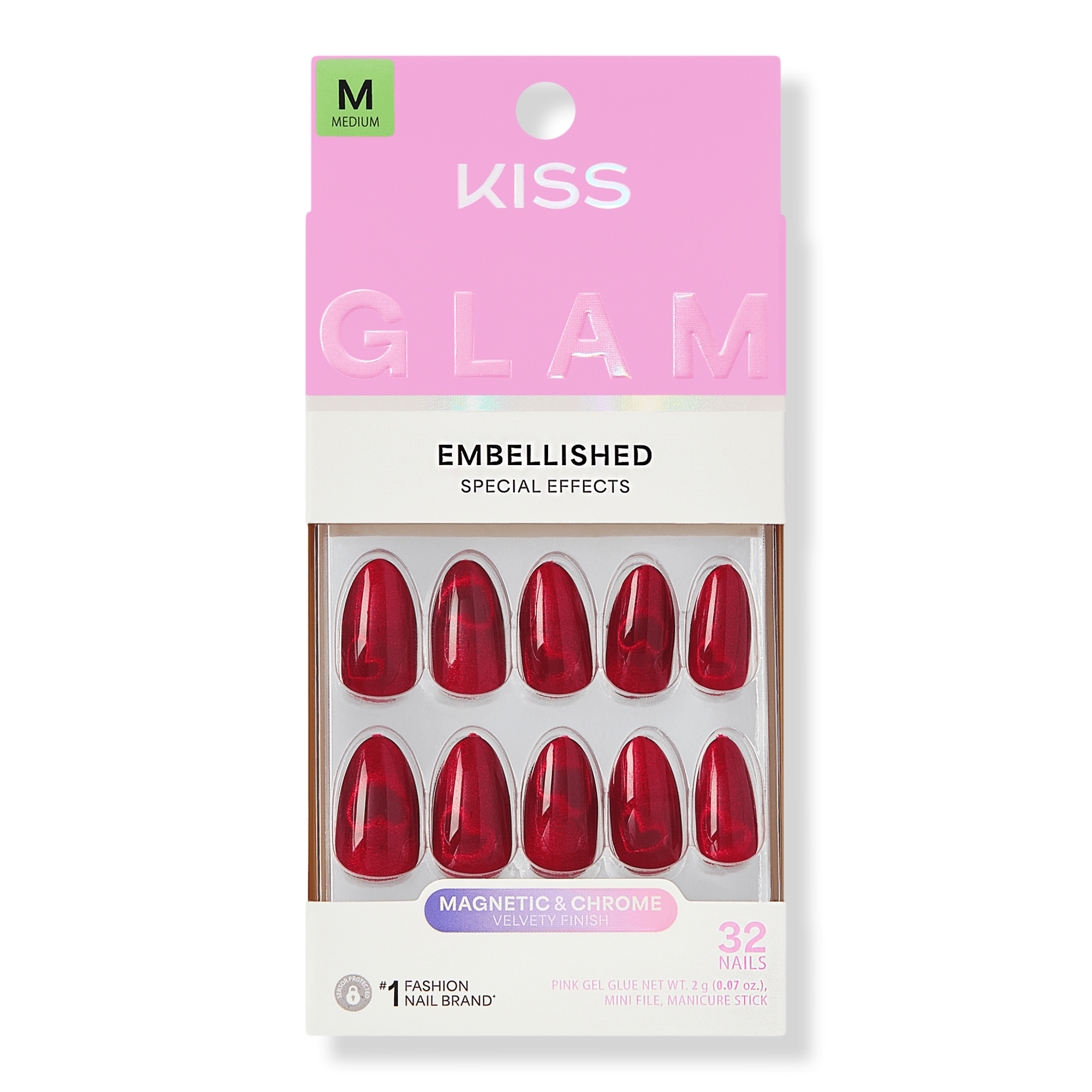 Kiss Glam Embellished Medium Almond Press On Nails, Famous #1