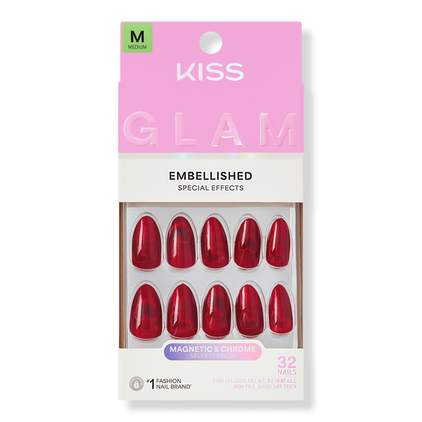 Kiss Glam Embellished Medium Almond Press On Nails, Famous #1
