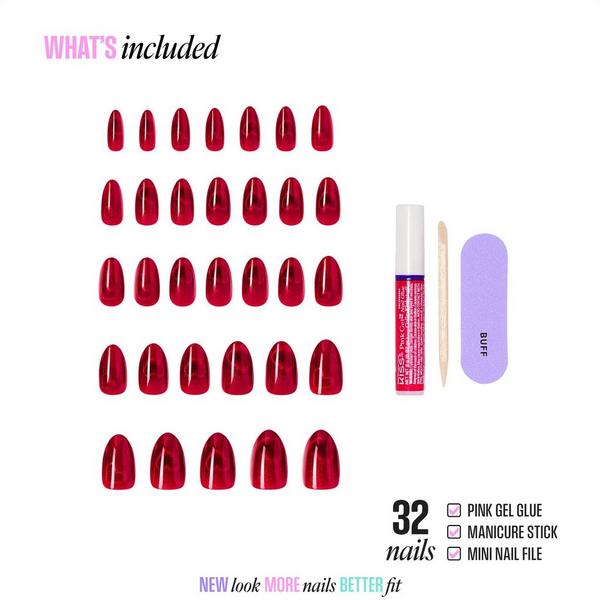 Kiss Glam Embellished Medium Almond Press On Nails, Famous #2