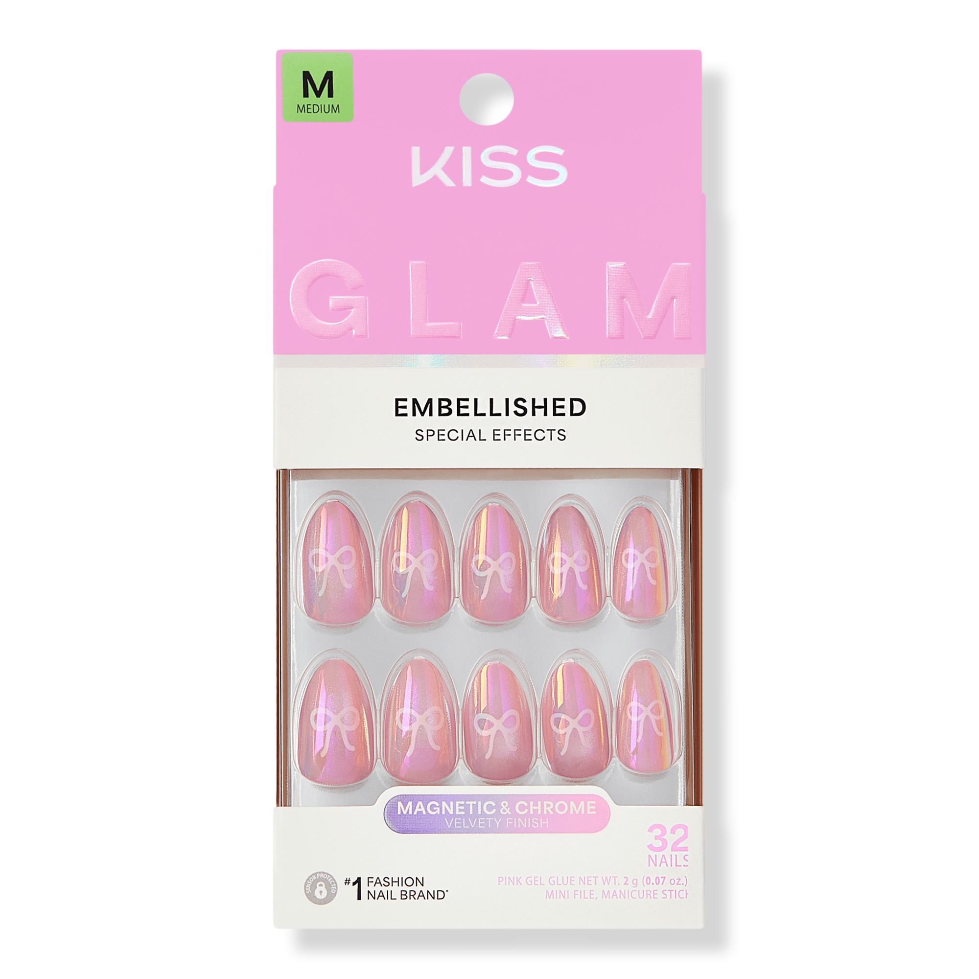 Kiss Glam Embellished Medium Almond Press On Nails, Happy Friday #1