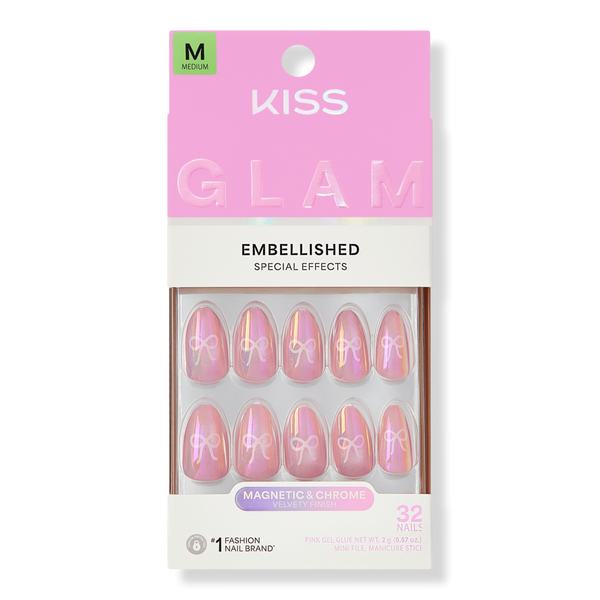 Kiss Glam Embellished Medium Almond Press On Nails, Happy Friday #1