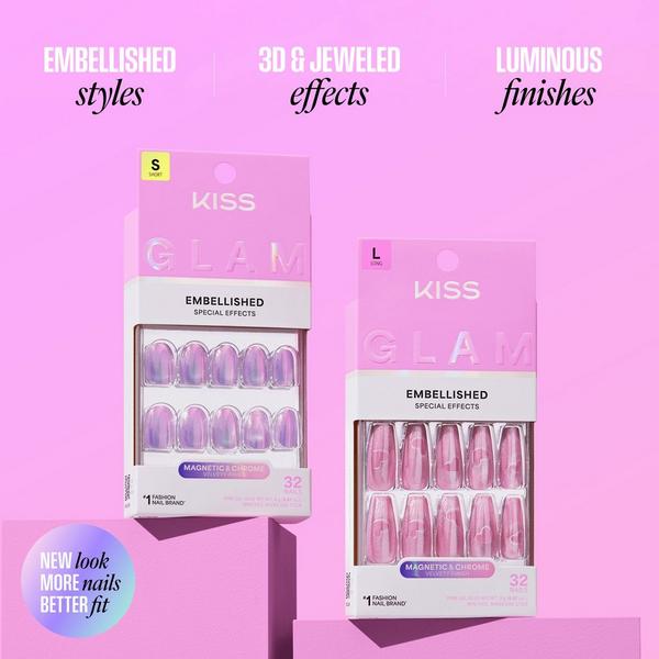 Kiss Glam Embellished Medium Almond Press On Nails, Happy Friday #8