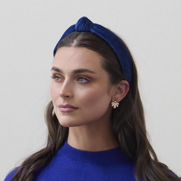 Lele Sadoughi Velvet Navy Slim Knotted Headband #4