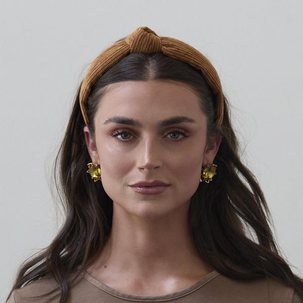 Lele Sadoughi Corduroy Camel Slim Knotted Headband #4
