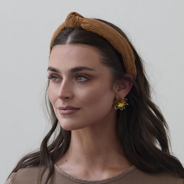 Lele Sadoughi Corduroy Camel Slim Knotted Headband #5