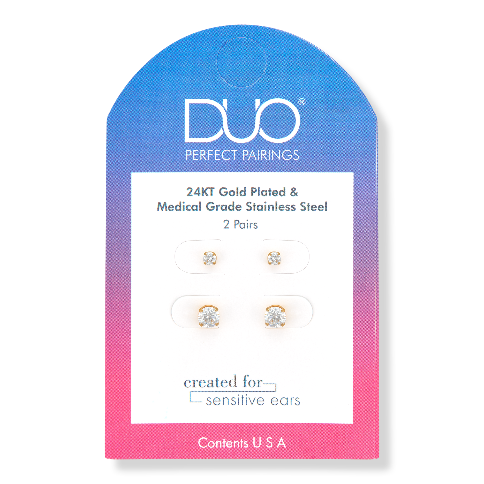 DUO Perfect Pairings 24KT Gold Plate 3MM and 5MM CZ Stud Set #1