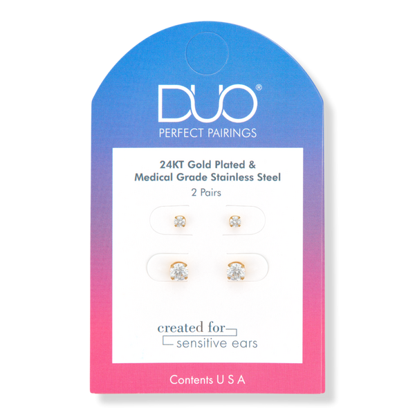 DUO Perfect Pairings 24KT Gold Plate 3MM and 5MM CZ Stud Set #1