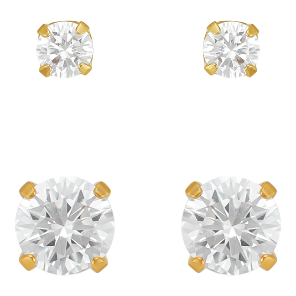 DUO Perfect Pairings 24KT Gold Plate 3MM and 5MM CZ Stud Set #3