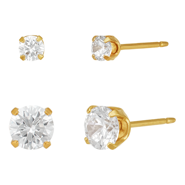 DUO Perfect Pairings 24KT Gold Plate 3MM and 5MM CZ Stud Set #4