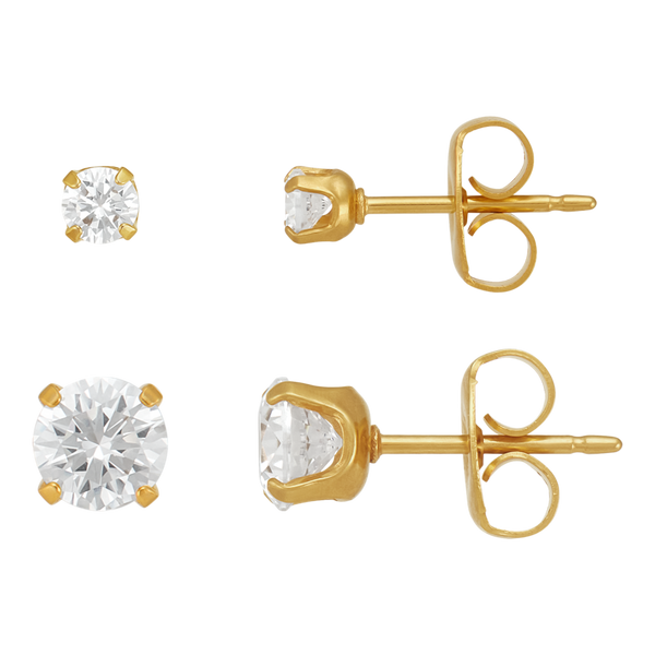 DUO Perfect Pairings 24KT Gold Plate 3MM and 5MM CZ Stud Set #5