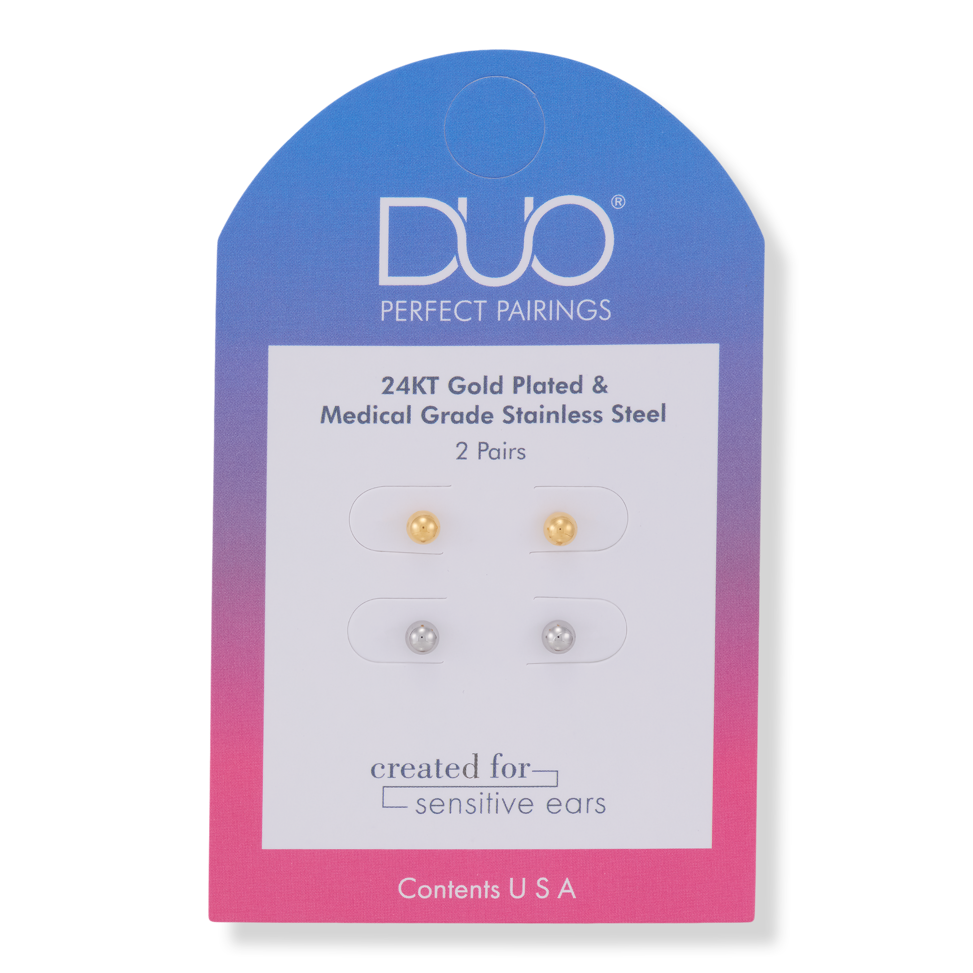 DUO Perfect Pairings Stainless Steel and 24KT Gold Plate 4MM Ball Stud Set #1