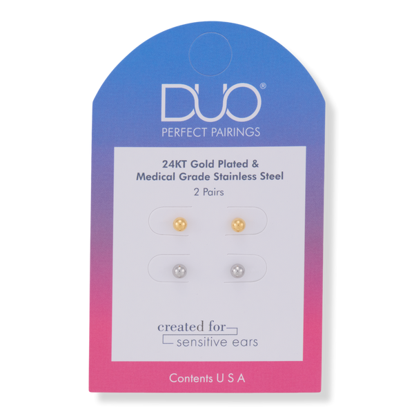 DUO Perfect Pairings Stainless Steel and 24KT Gold Plate 4MM Ball Stud Set #1