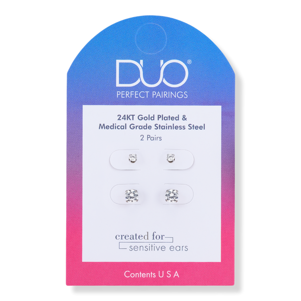 DUO Perfect Pairings Stainless Steel 3MM and 5MM CZ Stud Set #1