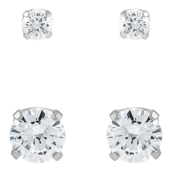 DUO Perfect Pairings Stainless Steel 3MM and 5MM CZ Stud Set #3
