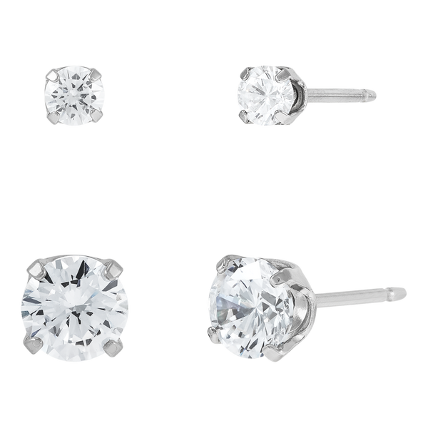 DUO Perfect Pairings Stainless Steel 3MM and 5MM CZ Stud Set #4