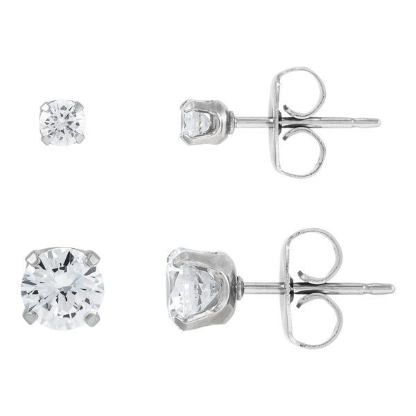 DUO Perfect Pairings Stainless Steel 3MM and 5MM CZ Stud Set #5