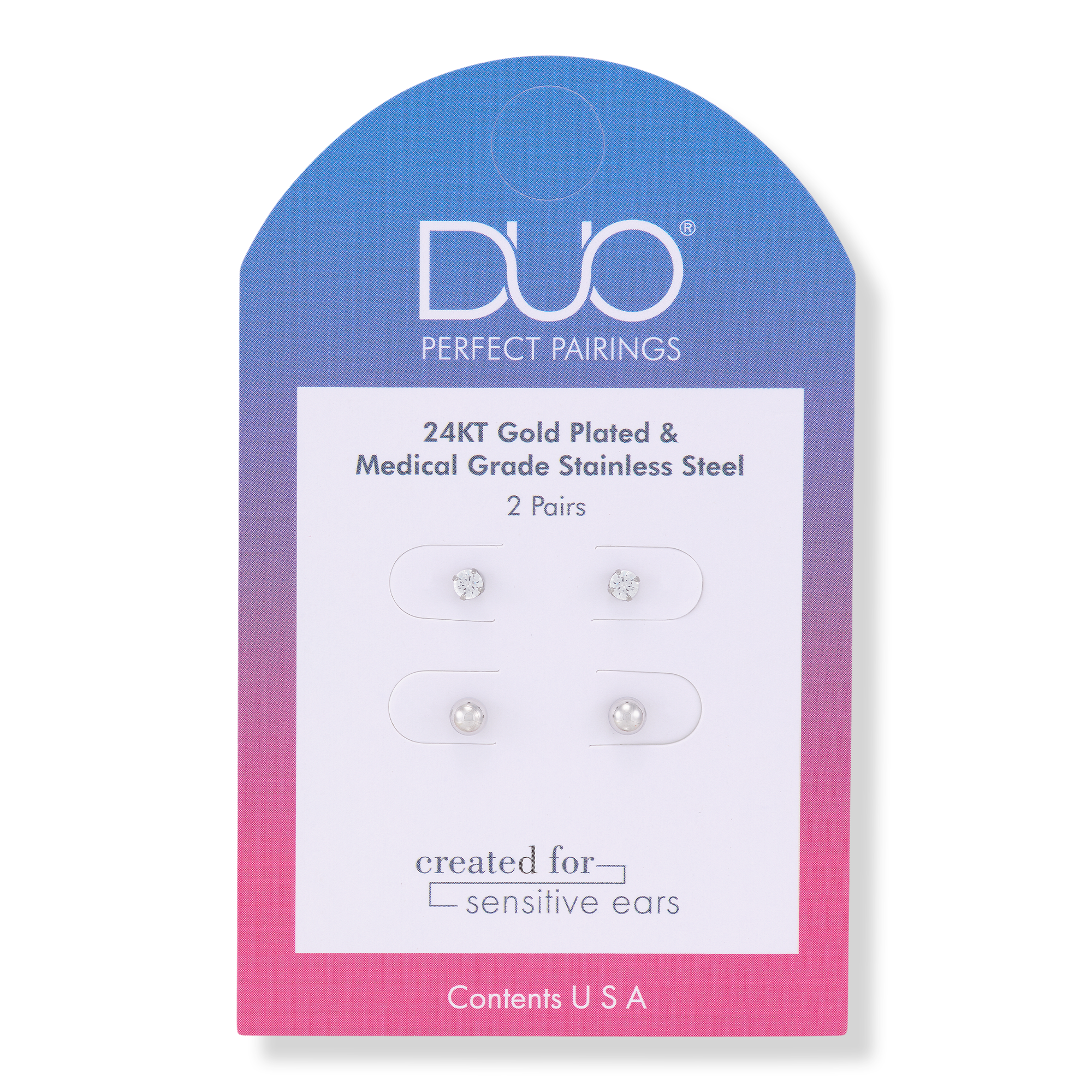 DUO Perfect Pairings Stainless Steel 4MM Ball and 3MM CZ Stud Set #1