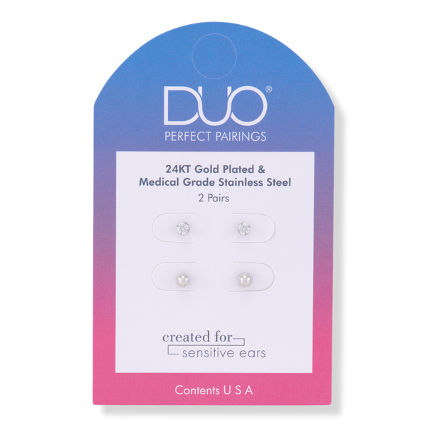 DUO Perfect Pairings Stainless Steel 4MM Ball and 3MM CZ Stud Set #1